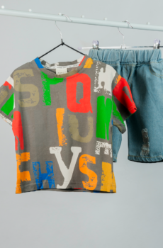 Tee with Ripped Denim Short Set