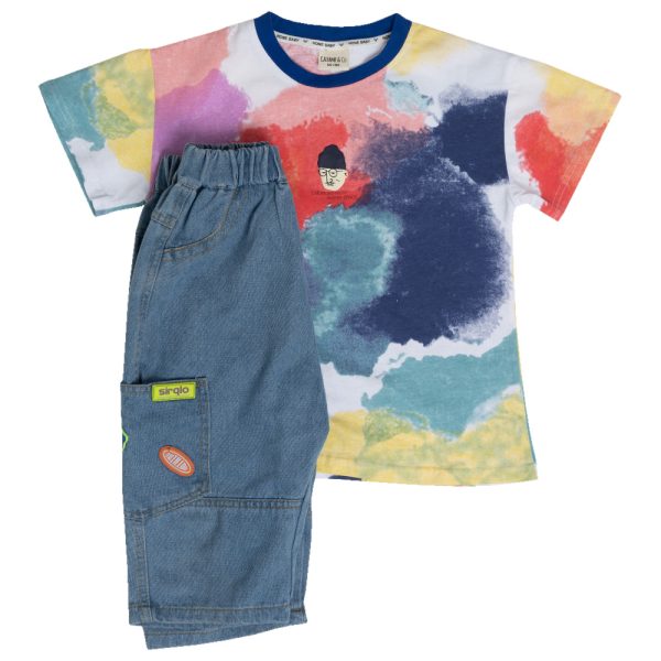 Denim Rainbow Shorts and Tee Set - Image 3